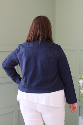 Amber Suede Biker Jacket in Navy