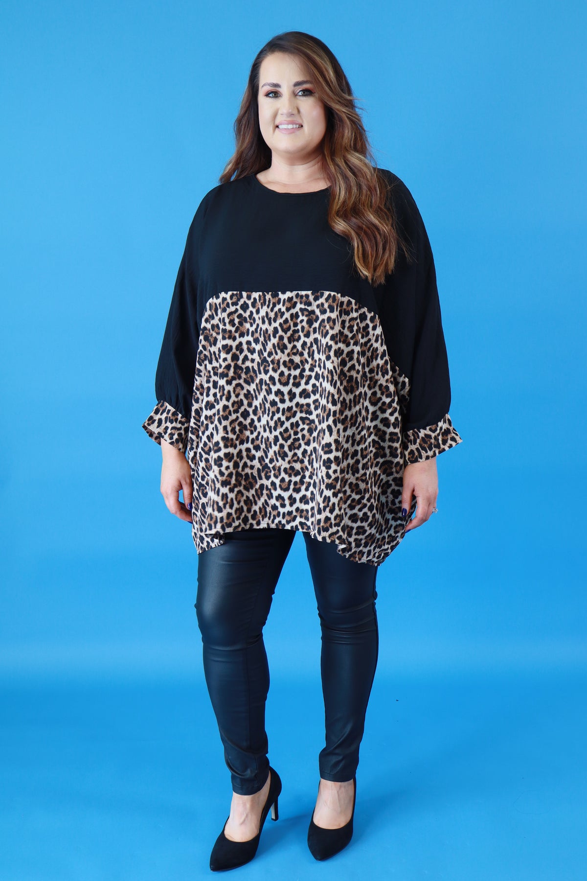 Ella Oversized Blouse in Black Leopard Print