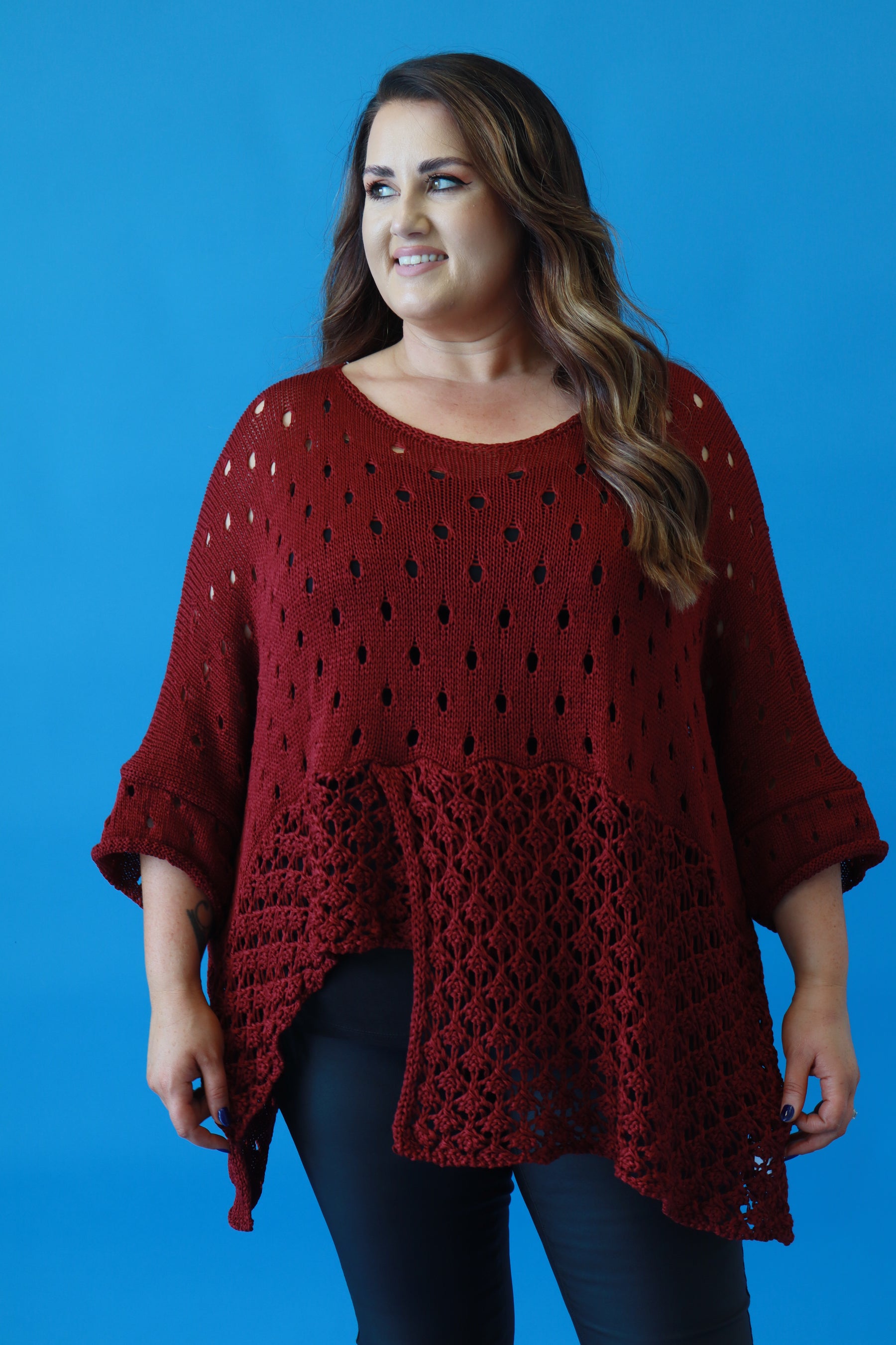 Aubrey Oversized Crochet Jumper in Wine