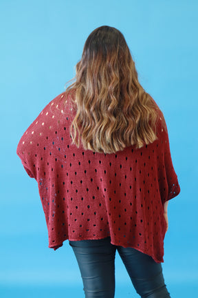 Aubrey Oversized Crochet Jumper in Wine