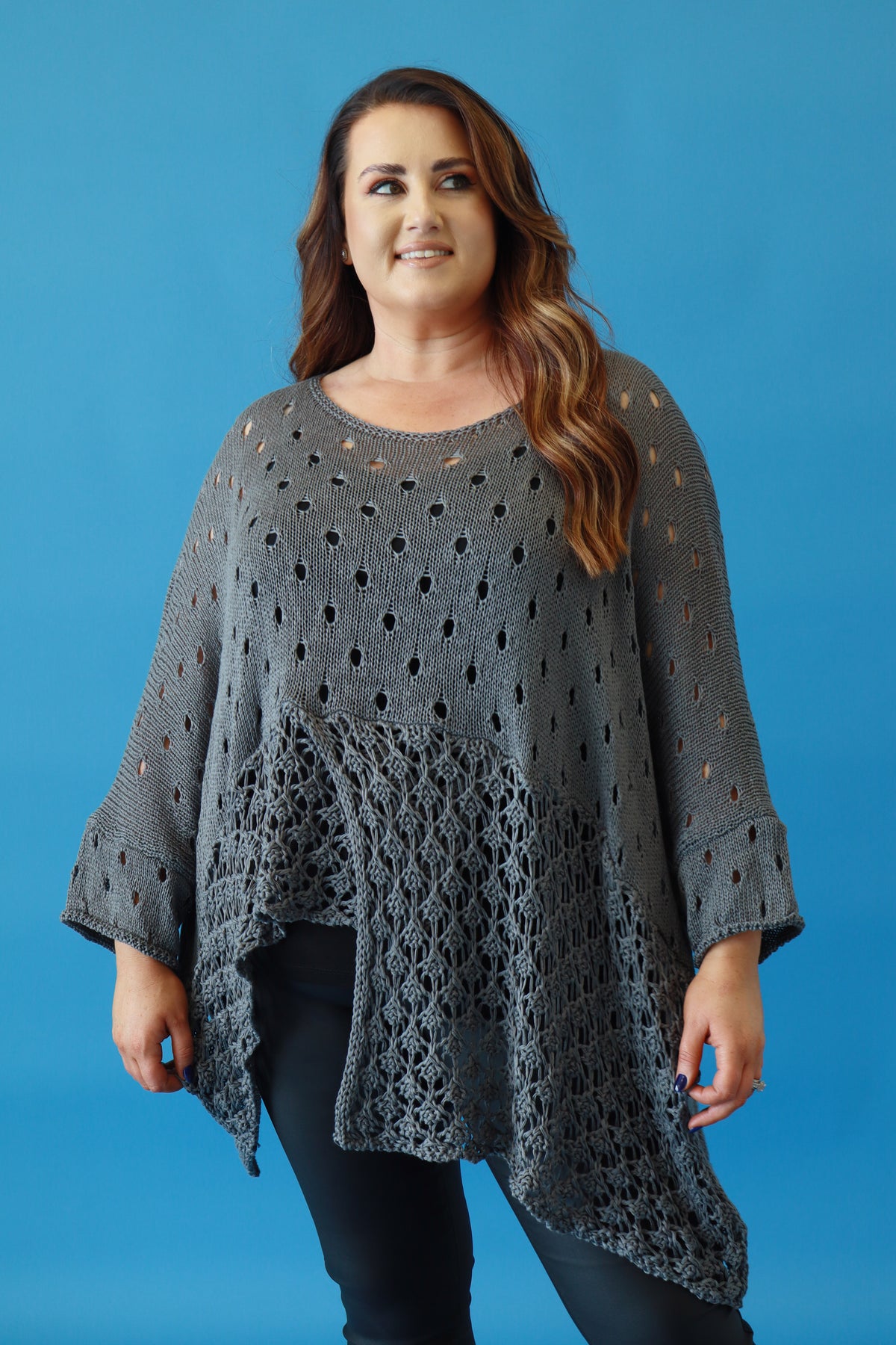 Aubrey Oversized Crochet Jumper in Grey