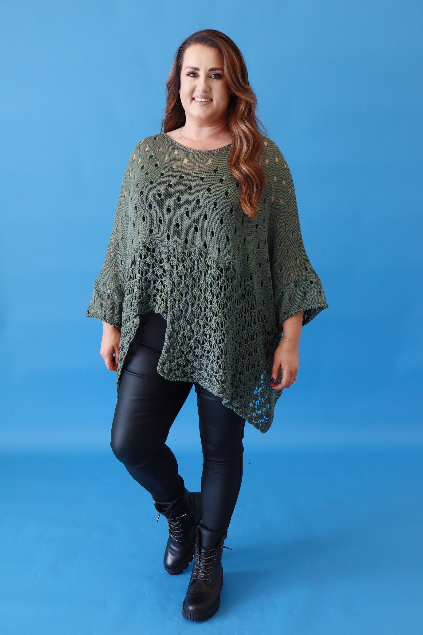 Aubrey Oversized Crochet Jumper in Green