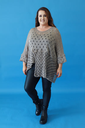 Aubrey Oversized Crochet Jumper in Taupe