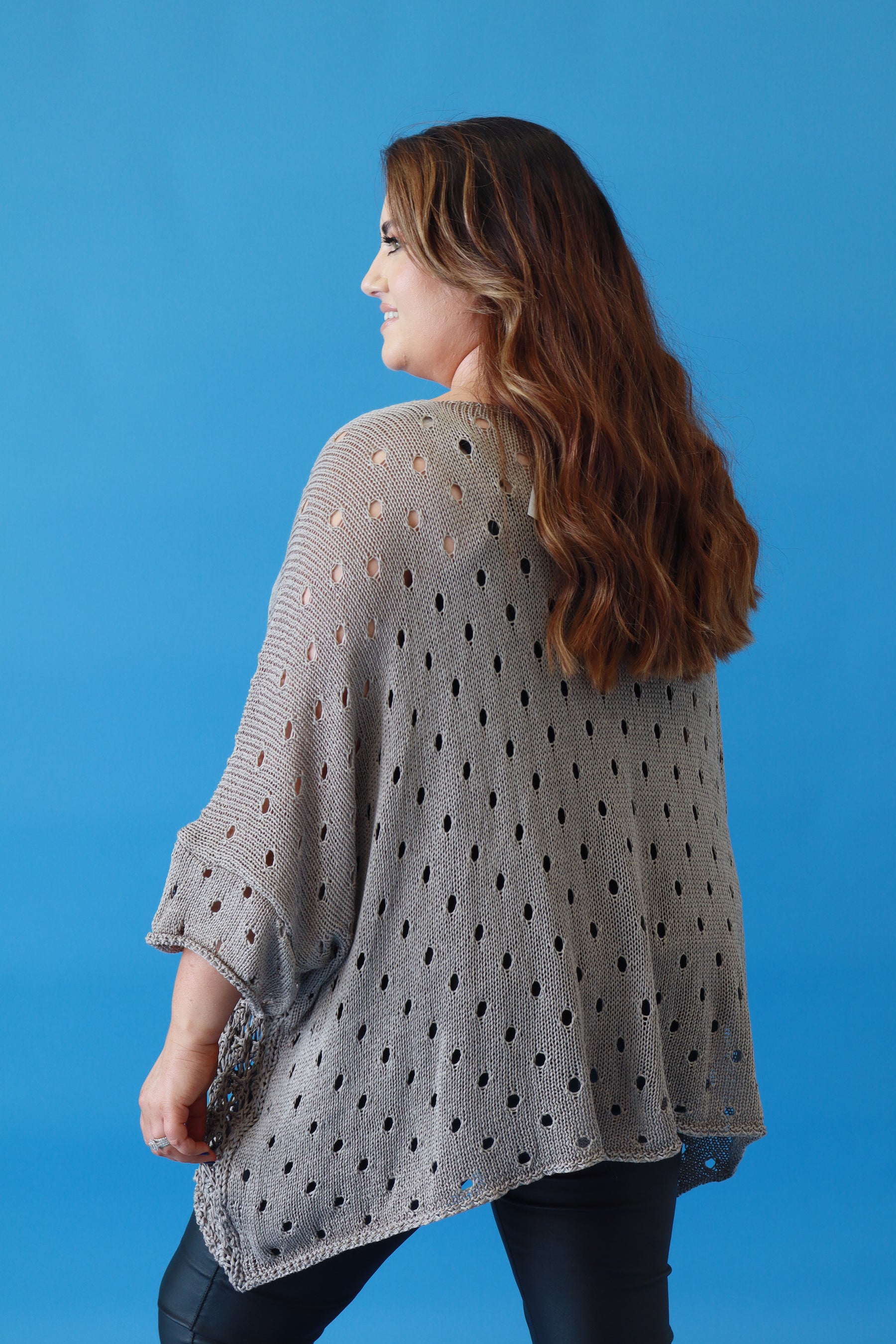 Aubrey Oversized Crochet Jumper in Taupe