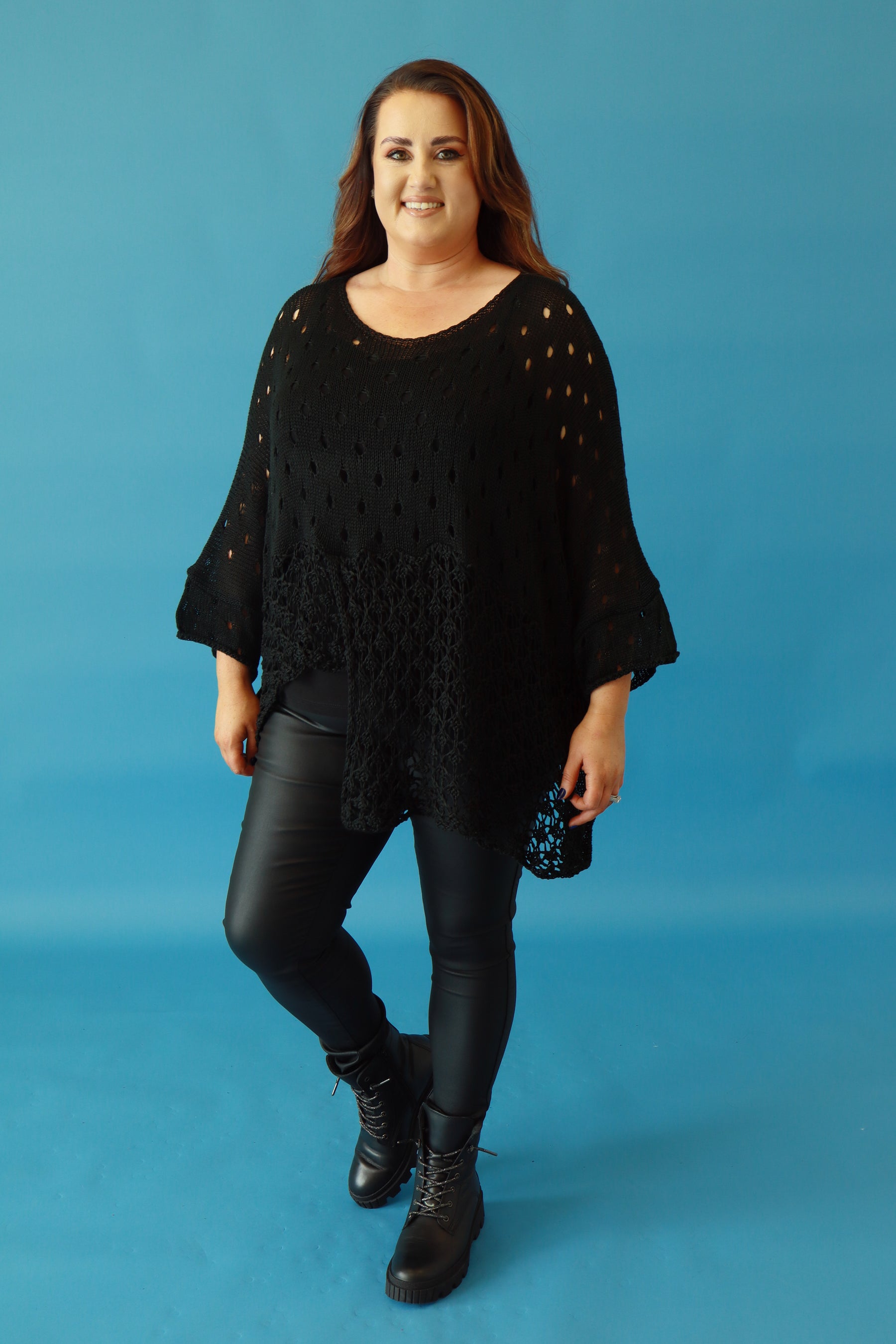 Aubrey Oversized Crochet Jumper in Black