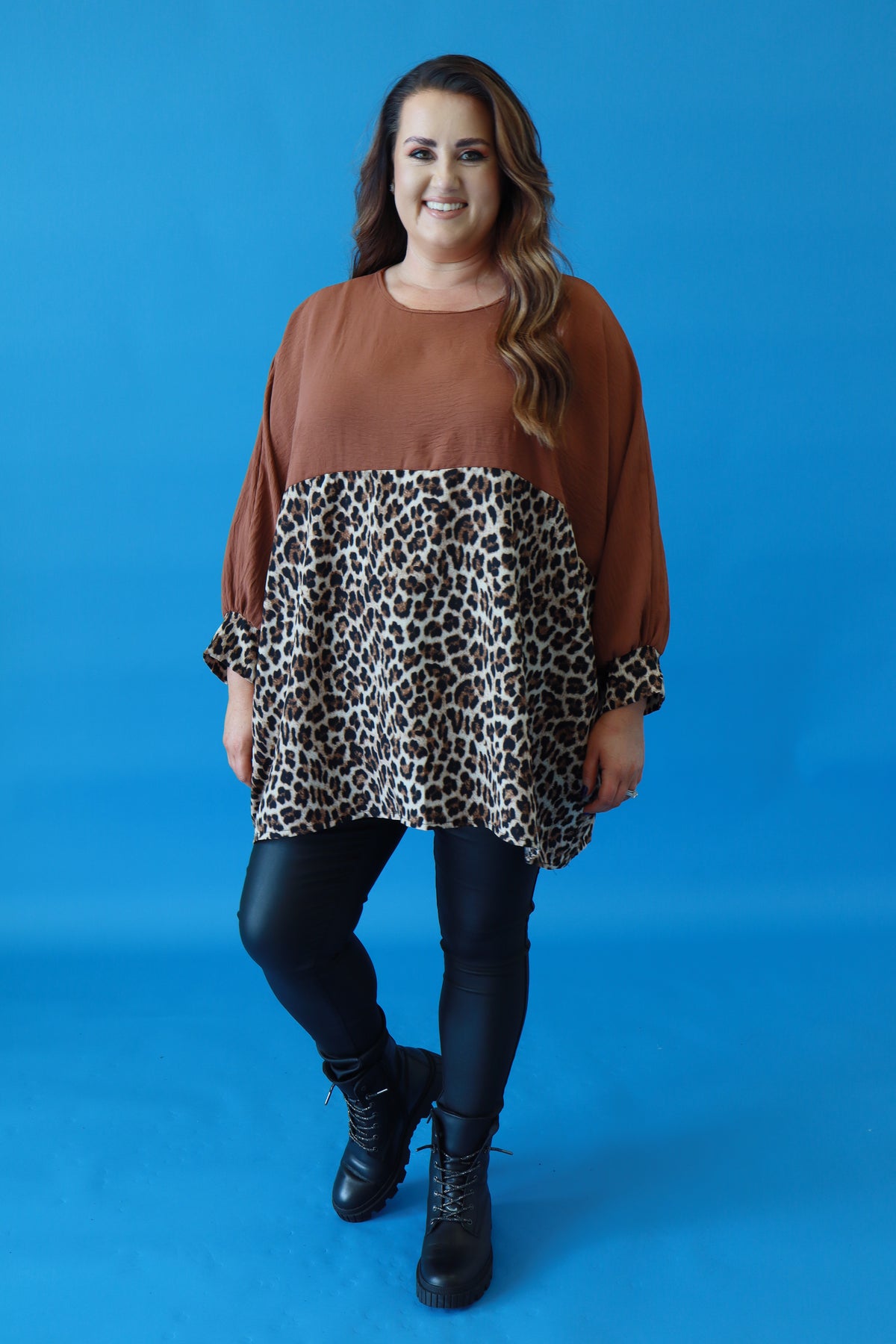 Ella Oversized Blouse in Tan Leopard Print