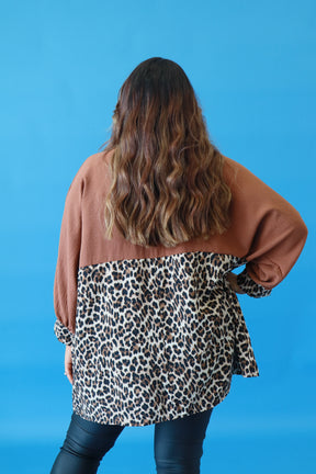 Ella Oversized Blouse in Tan Leopard Print