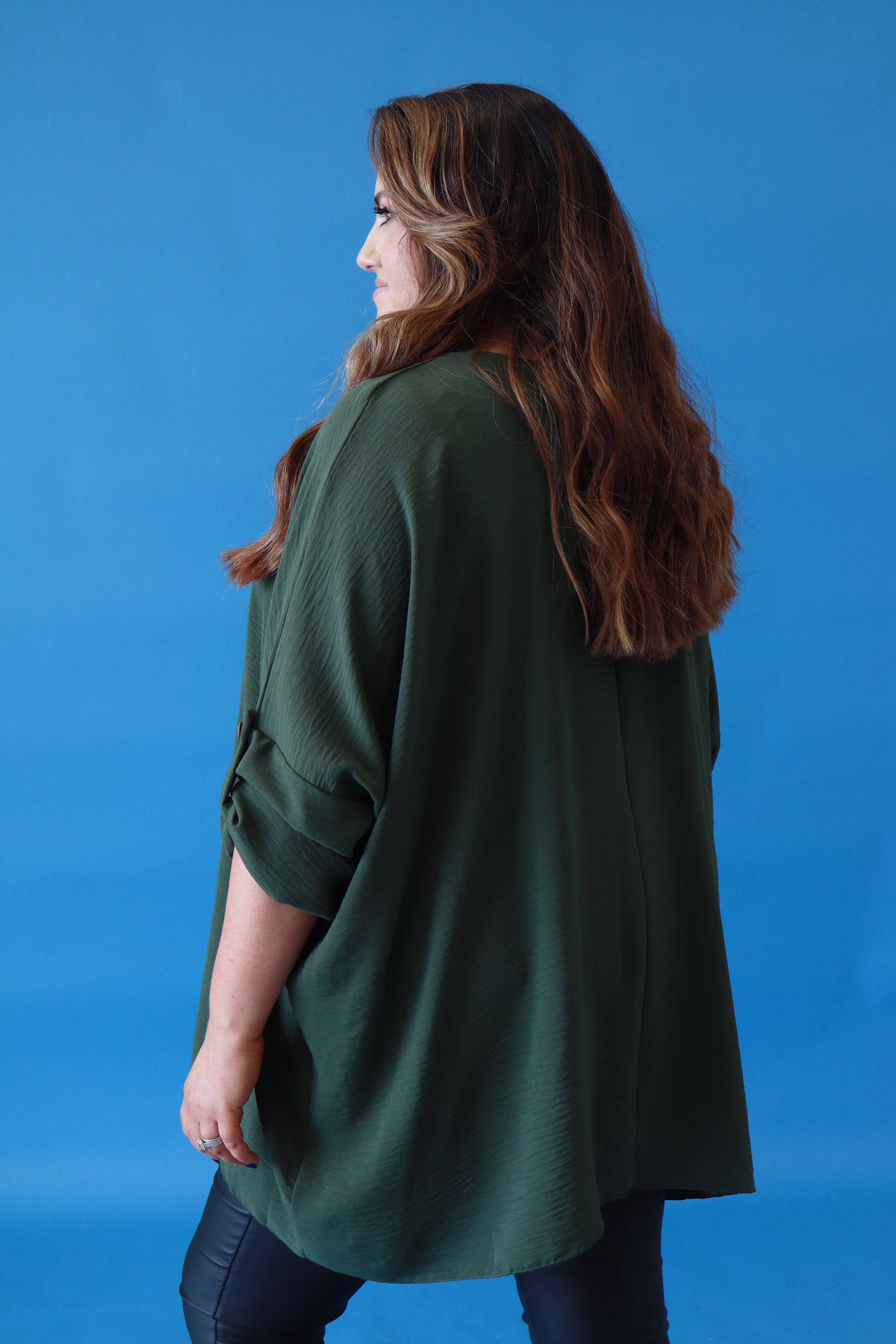 Kayla Blouse with Turn Up Sleeve in Khaki