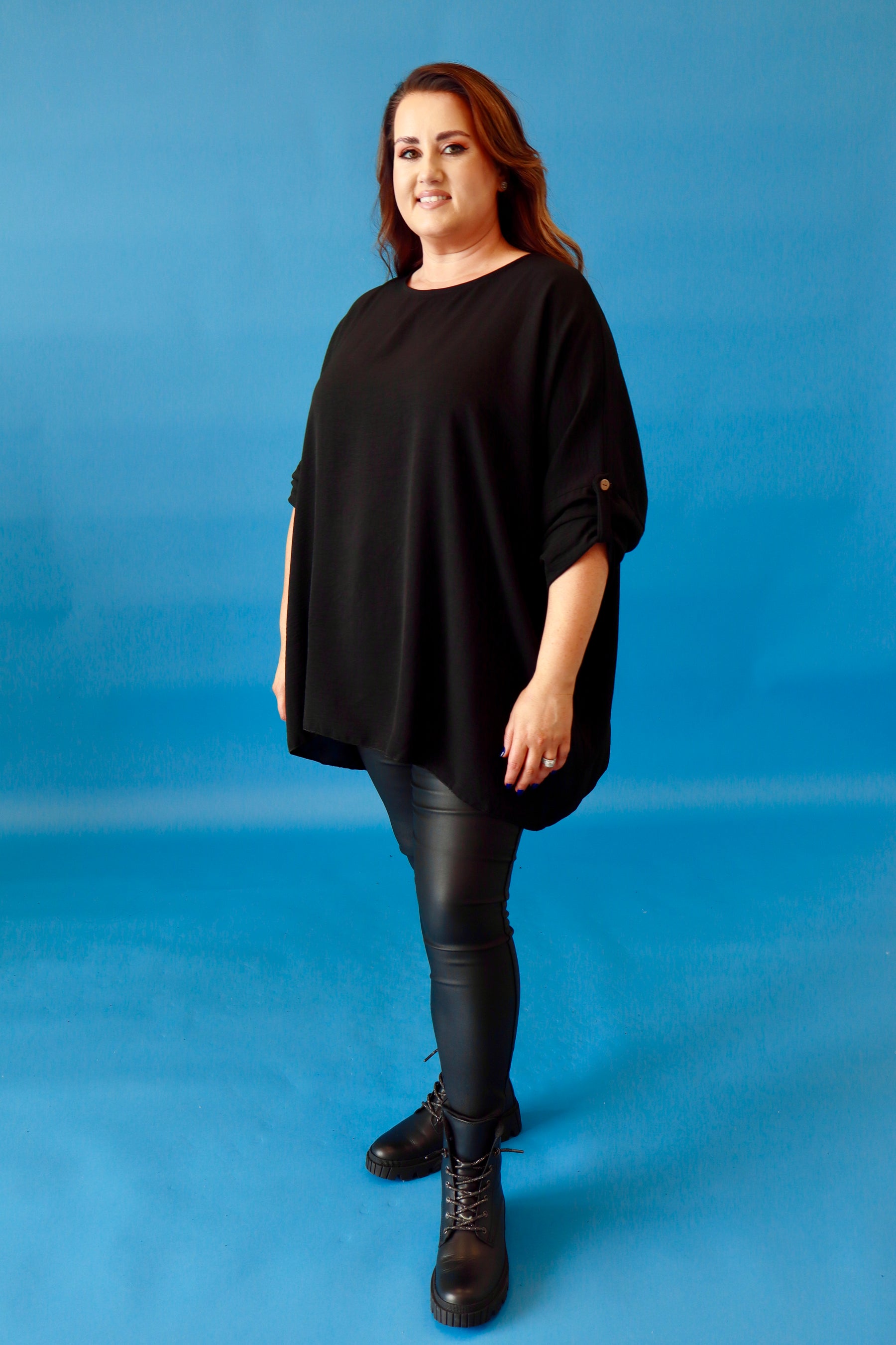 Kayla Blouse with Turn Up Sleeve in Black