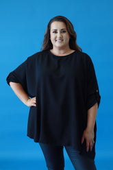 Kayla Blouse with Turn Up Sleeve in Black