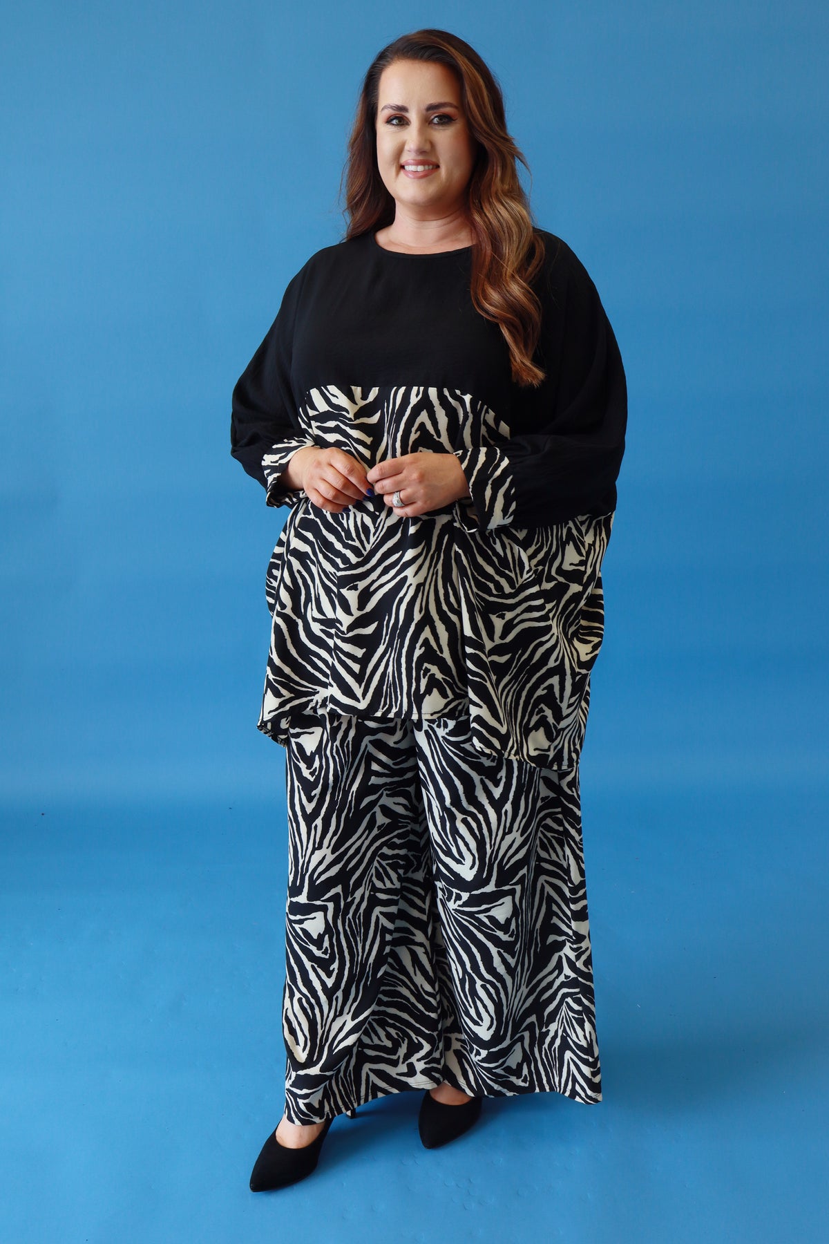 Ella Oversized Blouse in Black Zebra Print