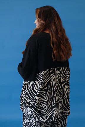 Ella Oversized Blouse in Black Zebra Print