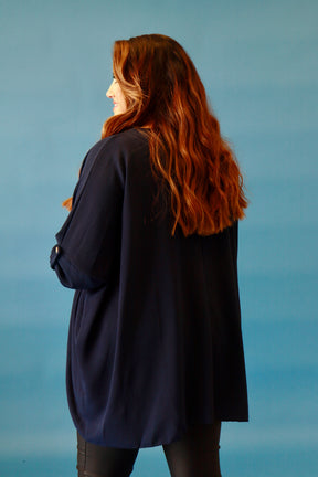 Kayla Blouse with Turn Up Sleeve in Navy