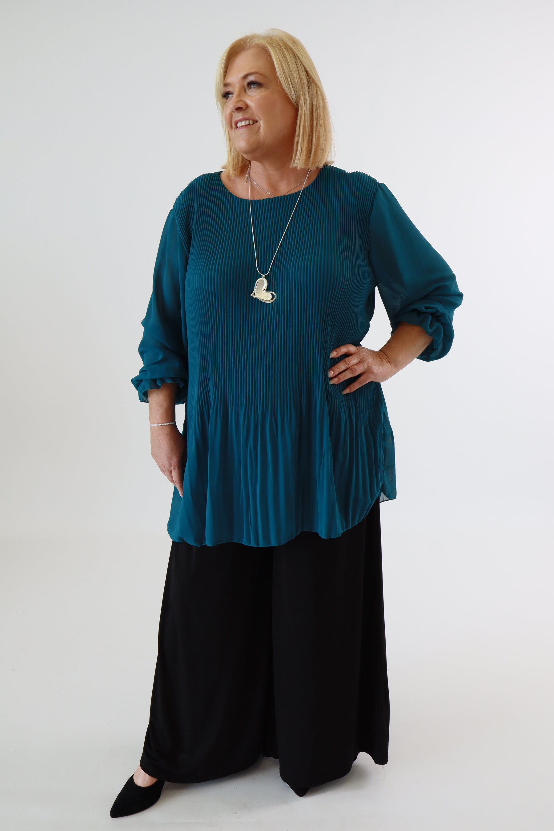 Maizie Pleated Blouse in Teal