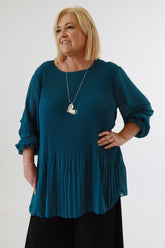 Maizie Pleated Blouse in Teal