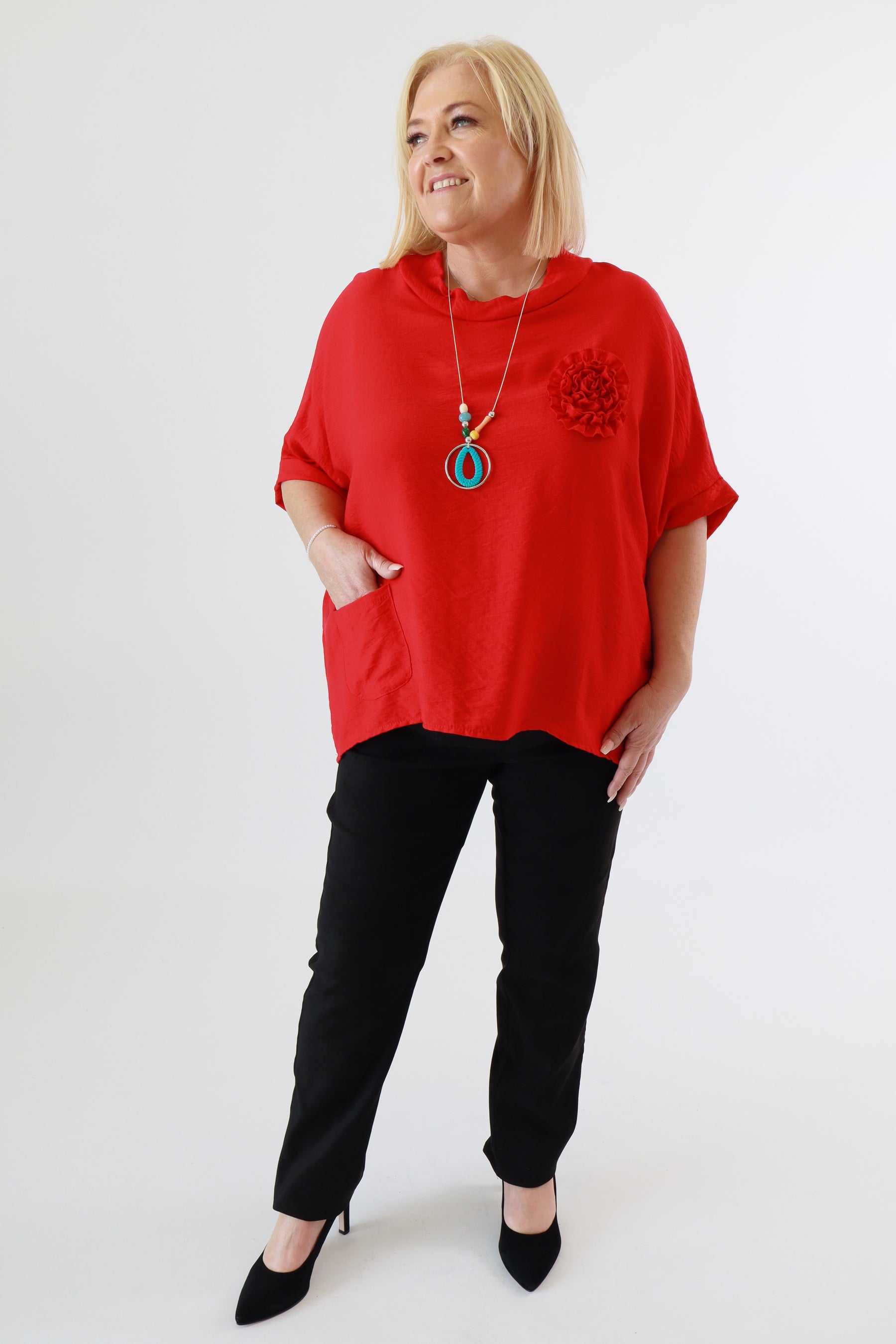 Vita Cowl Neck Blouse in Red