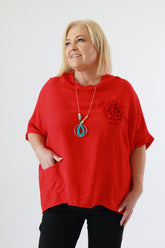 Vita Cowl Neck Blouse in Red