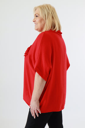 Vita Cowl Neck Blouse in Red