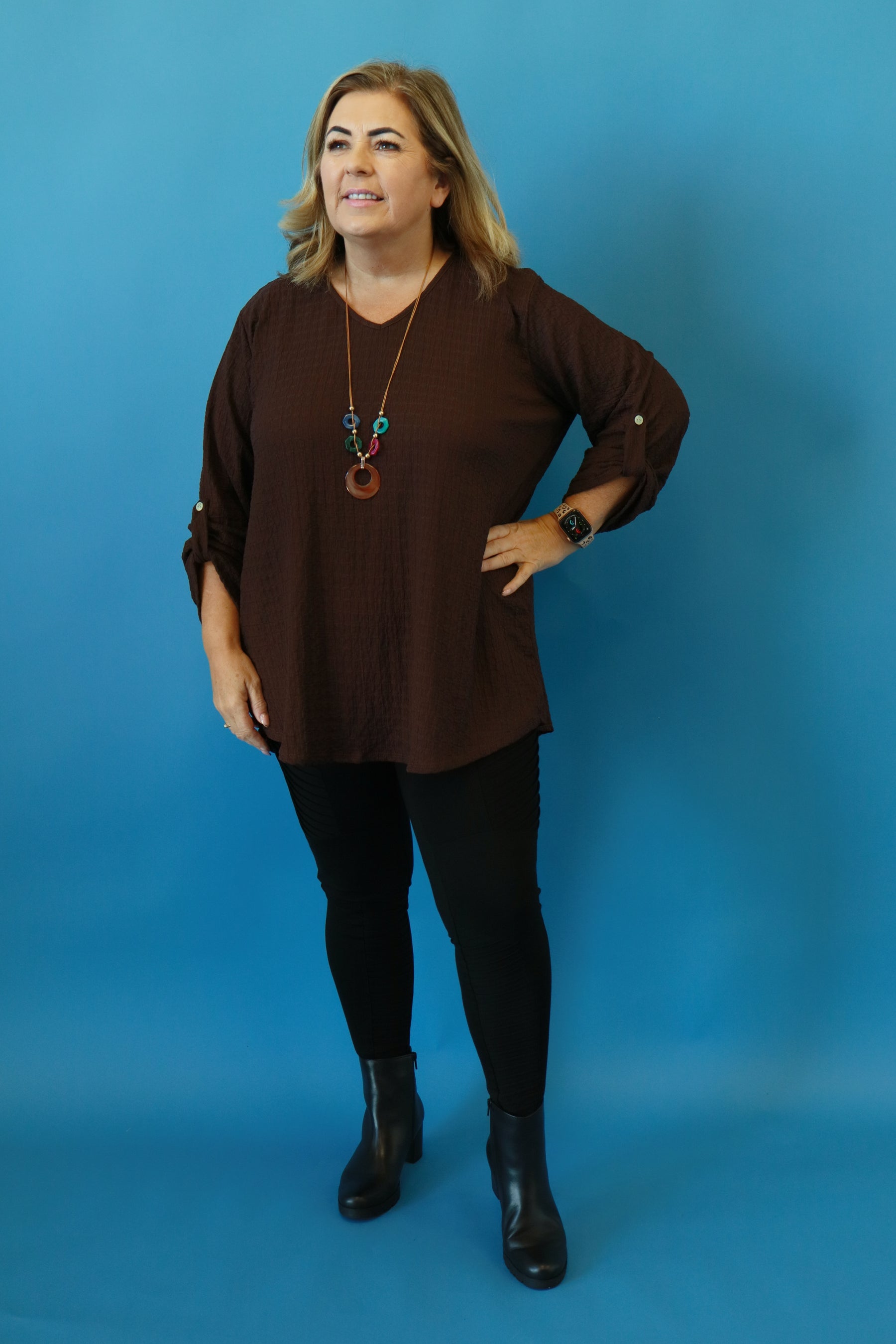 Amelia Textured Blouse in Brown