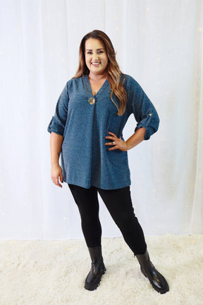 Arabella Glitter Top in Teal