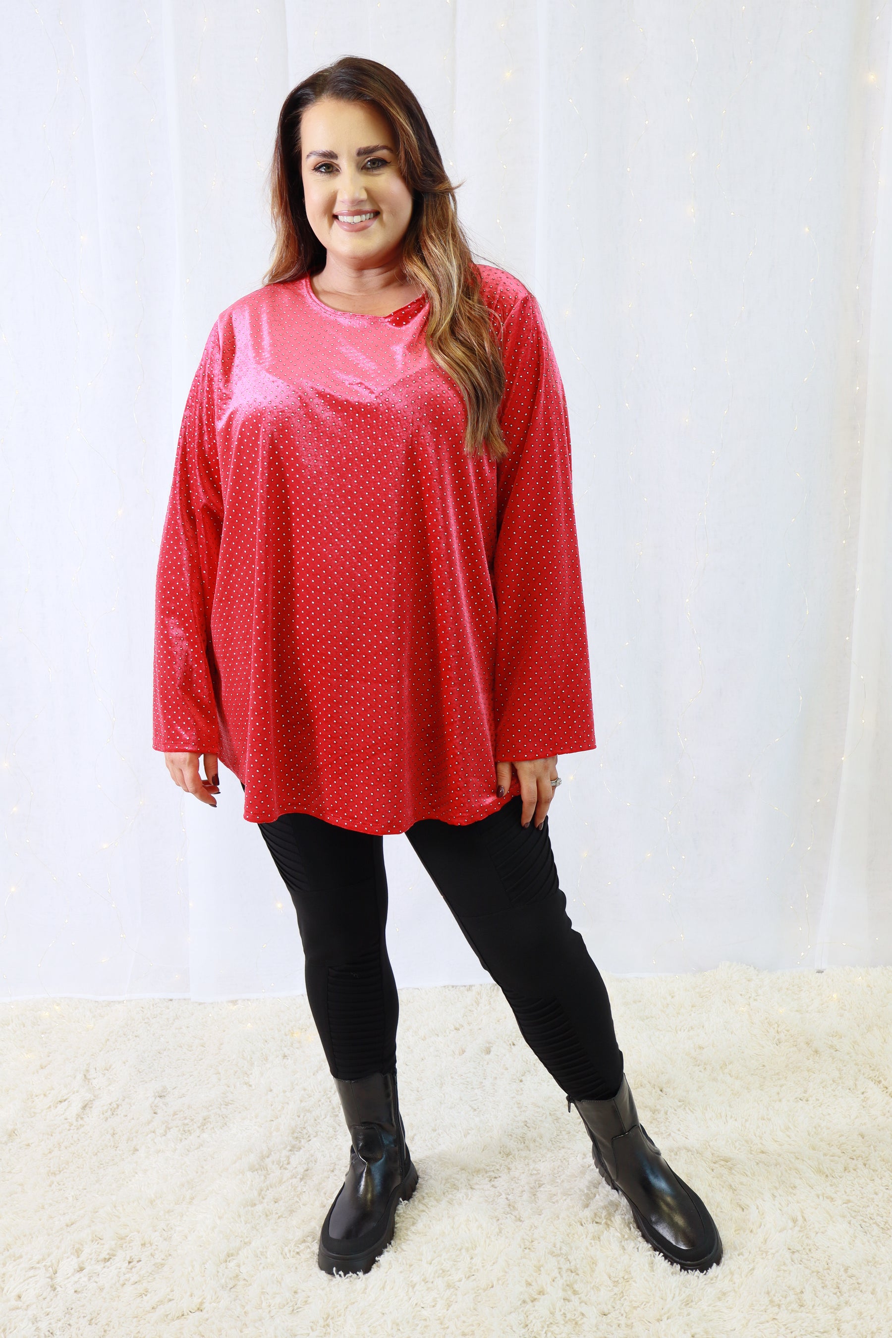 Abigail Velvet Studded Top in Red