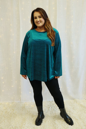 Abigail Velvet Studded Top in Teal