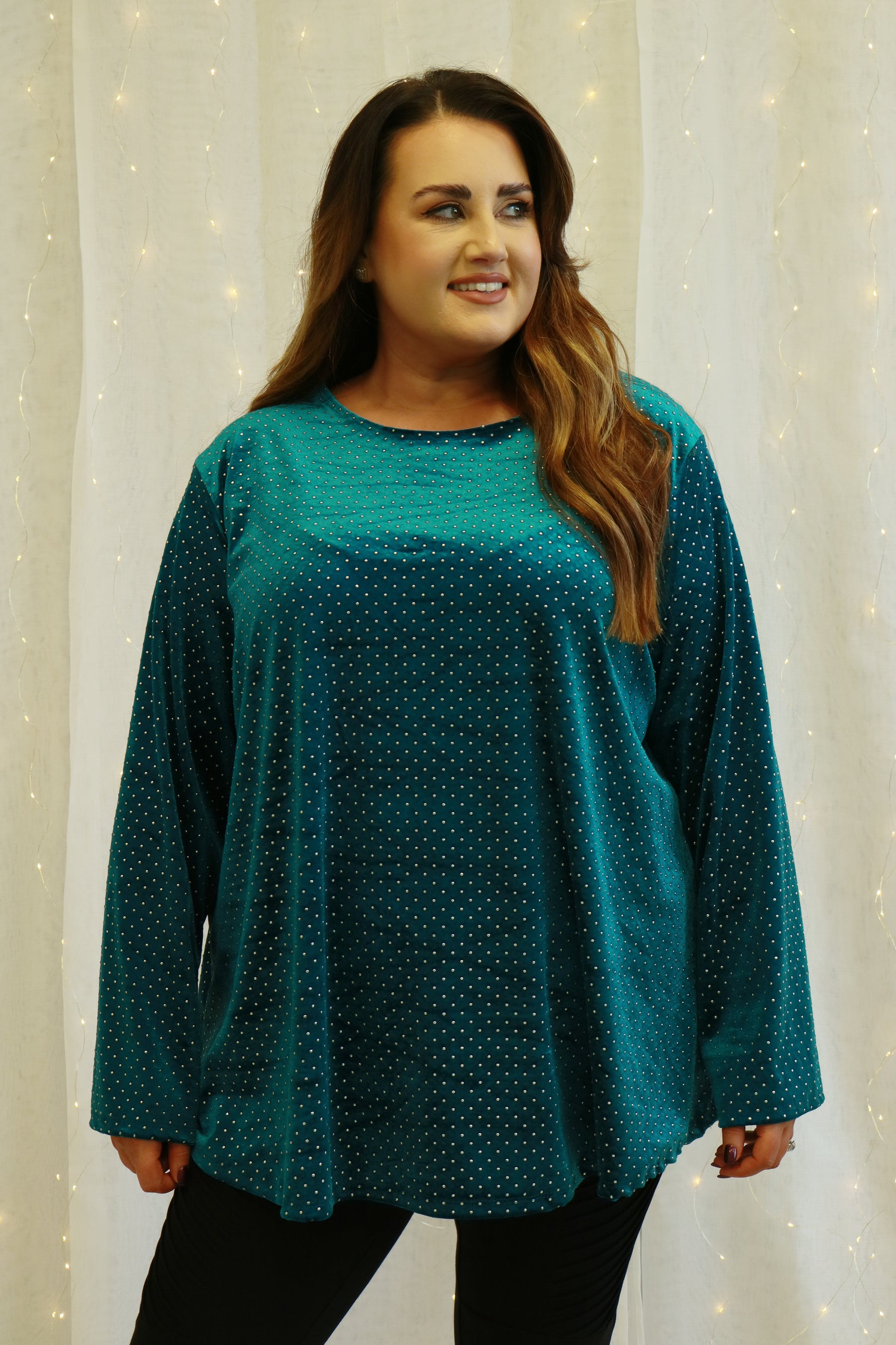 Abigail Velvet Studded Top in Teal