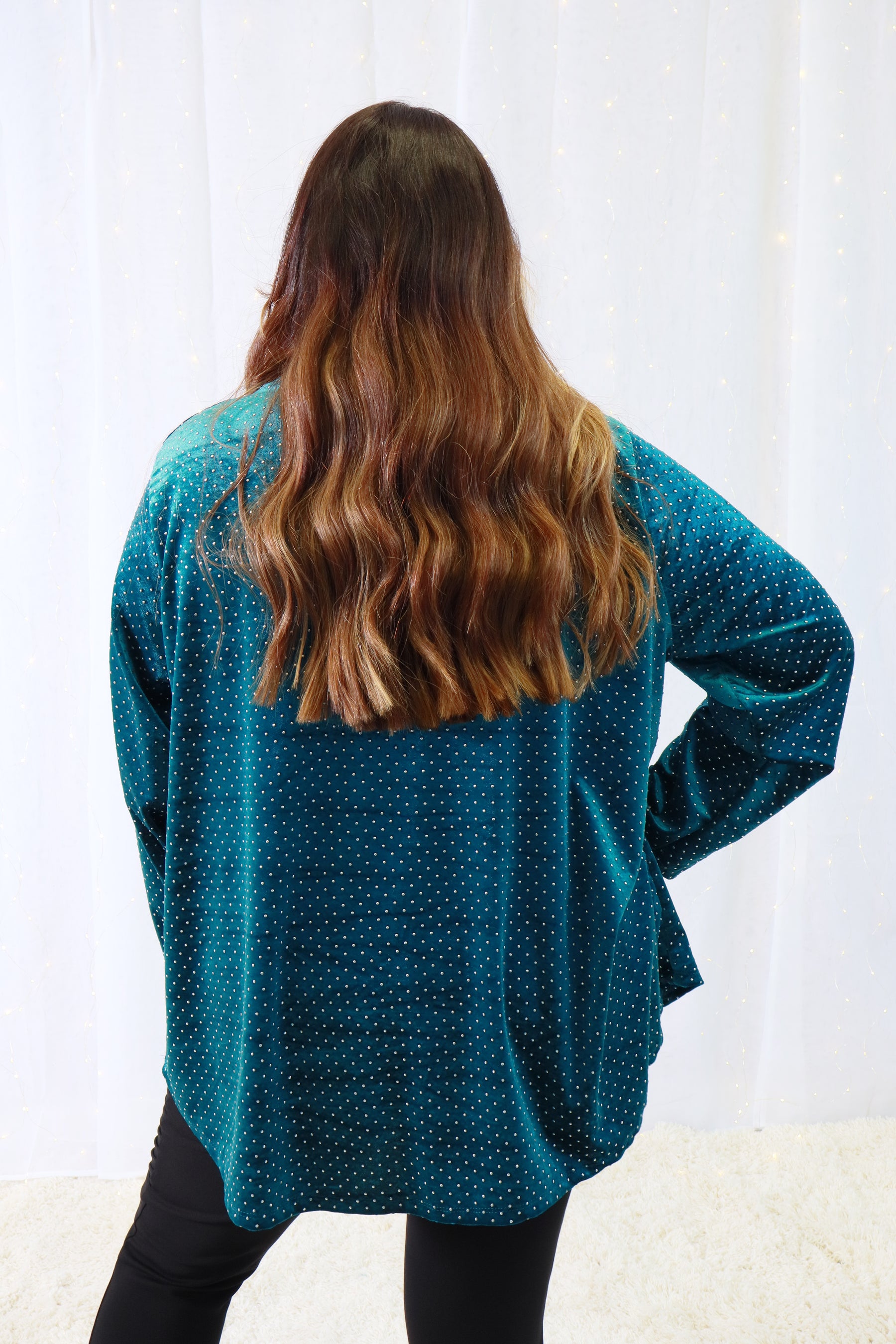 Abigail Velvet Studded Top in Teal