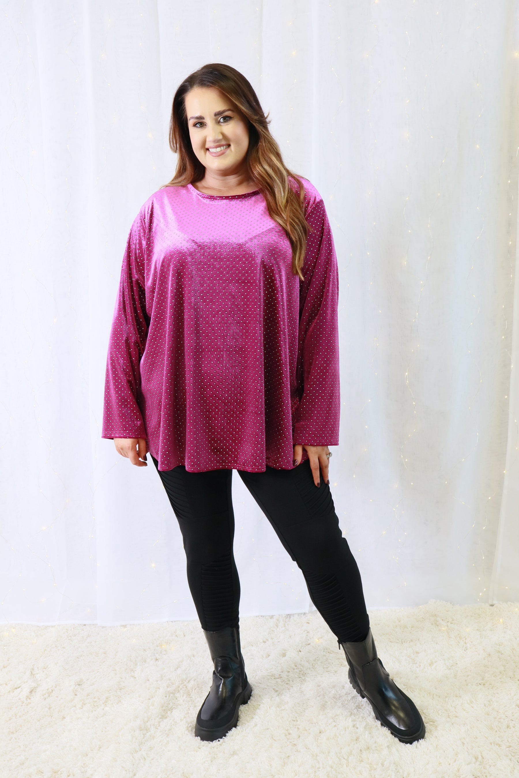 Abigail Velvet Studded Top in Magenta