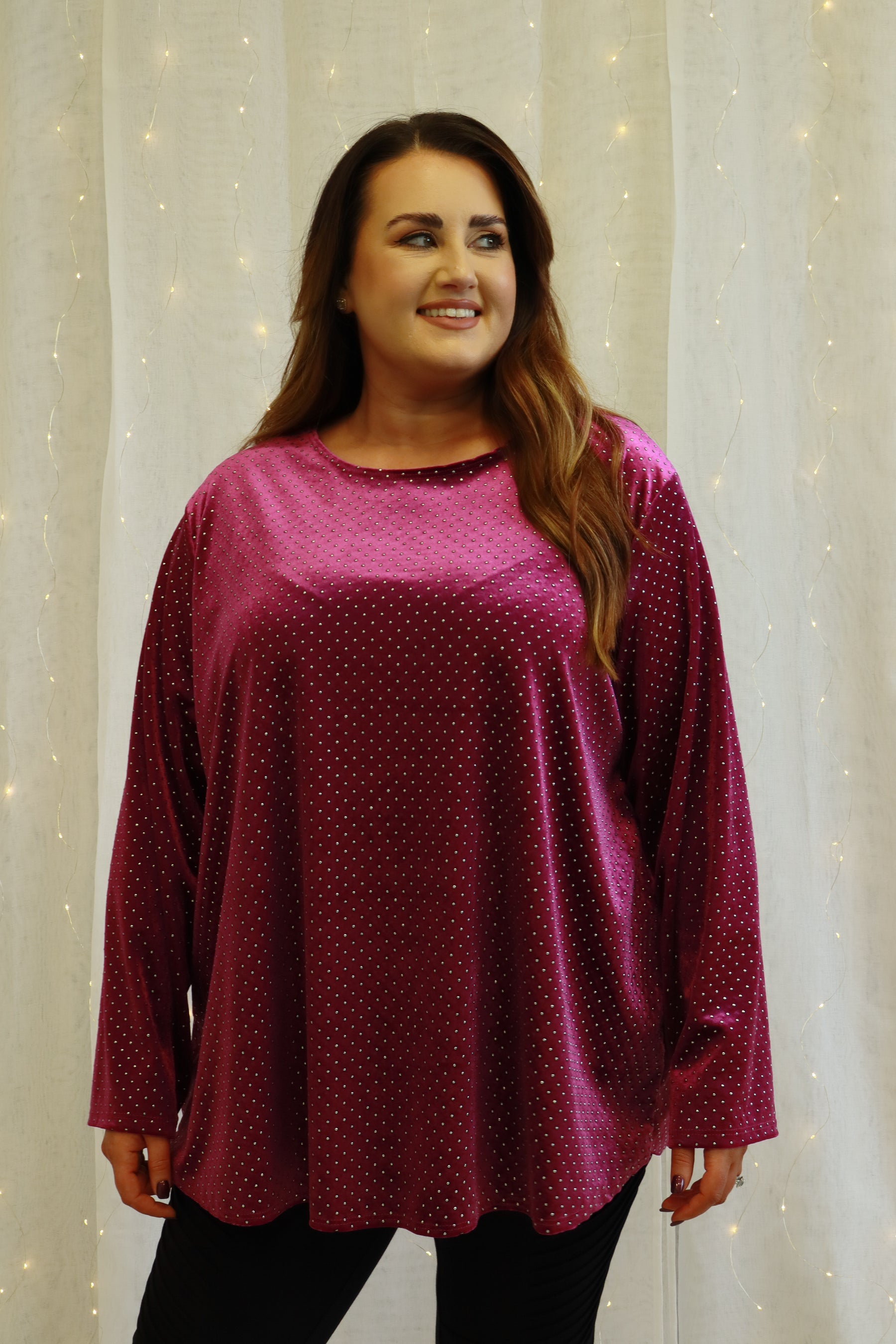 Abigail Velvet Studded Top in Magenta