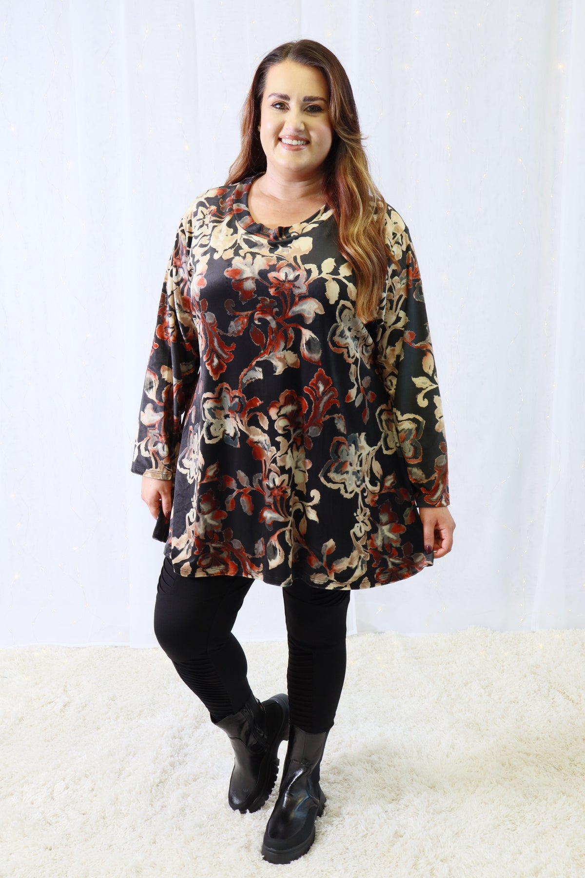 Claudia Blouse in Black and Orange Flowers