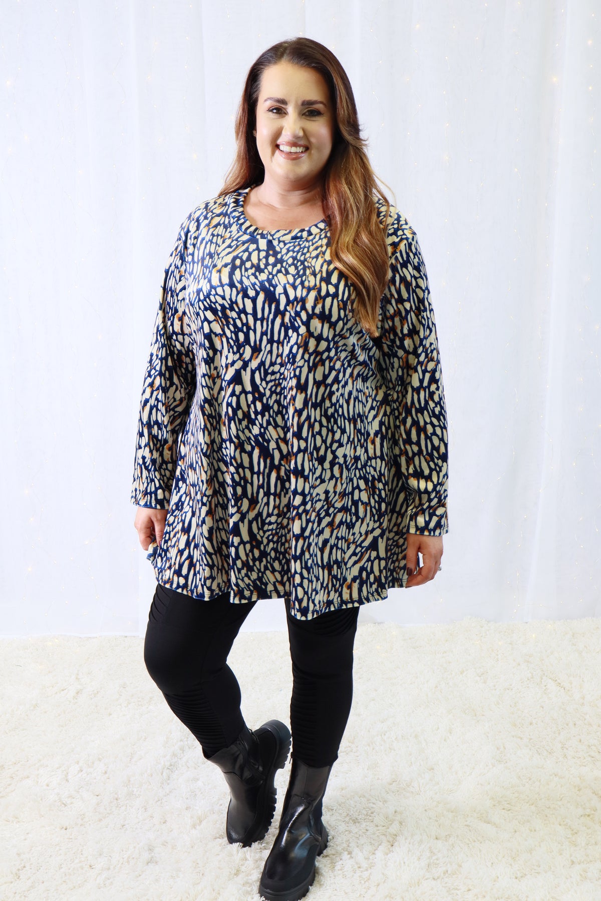 Claudia Blouse in Blue and Cream Leopard