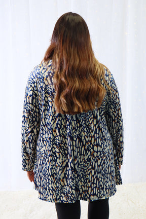 Claudia Blouse in Blue and Cream Leopard