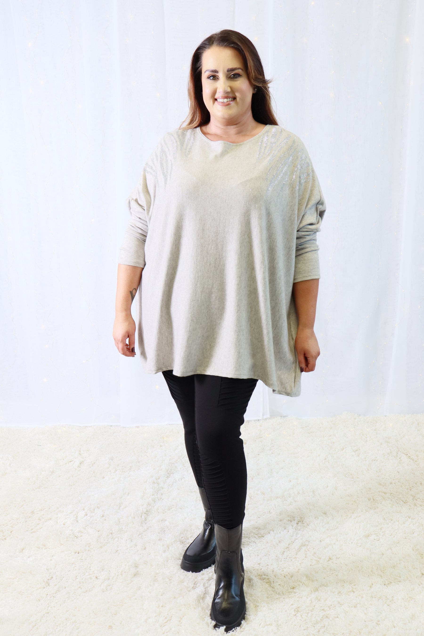 Teagan Sparkle Knit Jumper in Tan