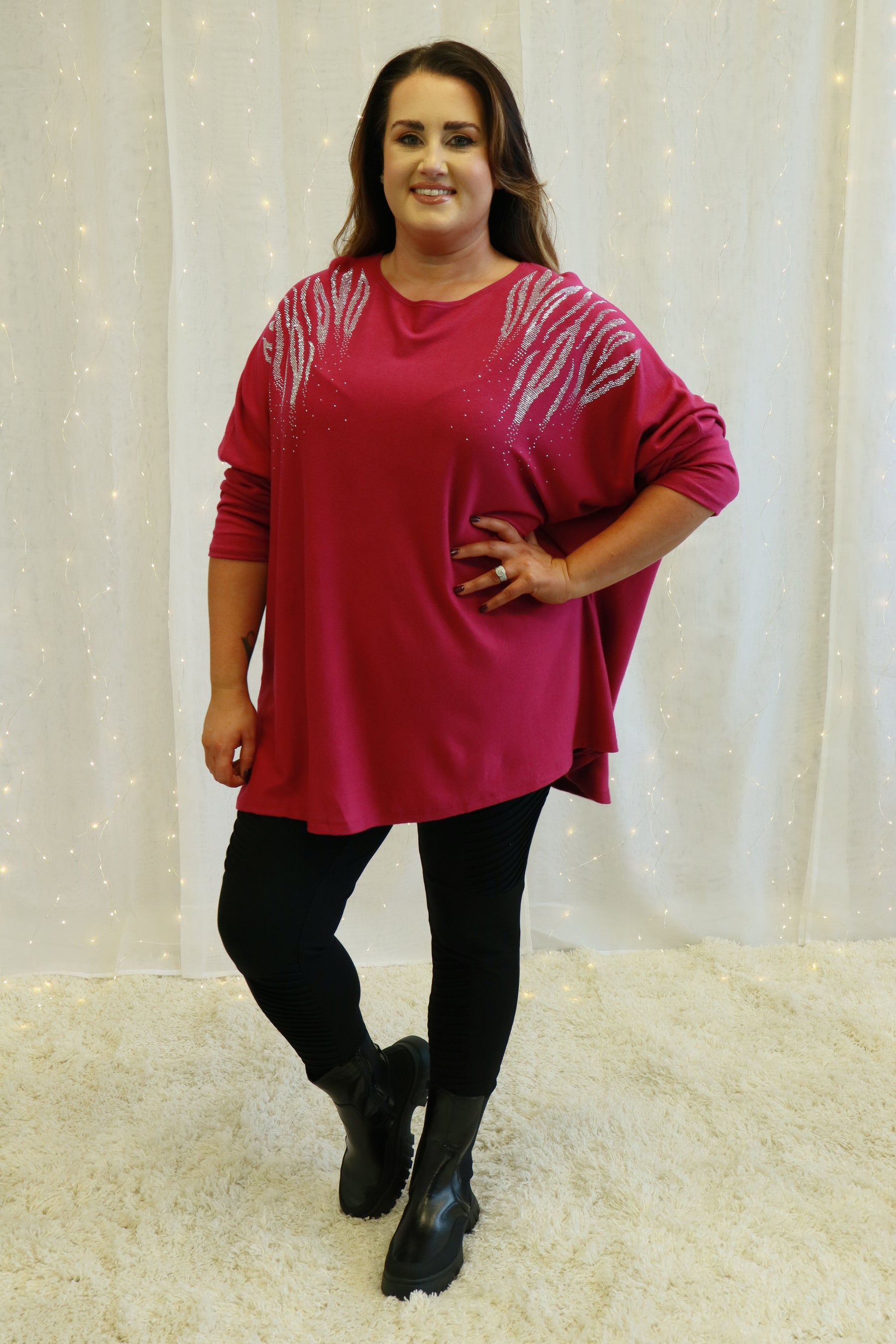 Teagan Sparkle Knit Jumper in Magenta