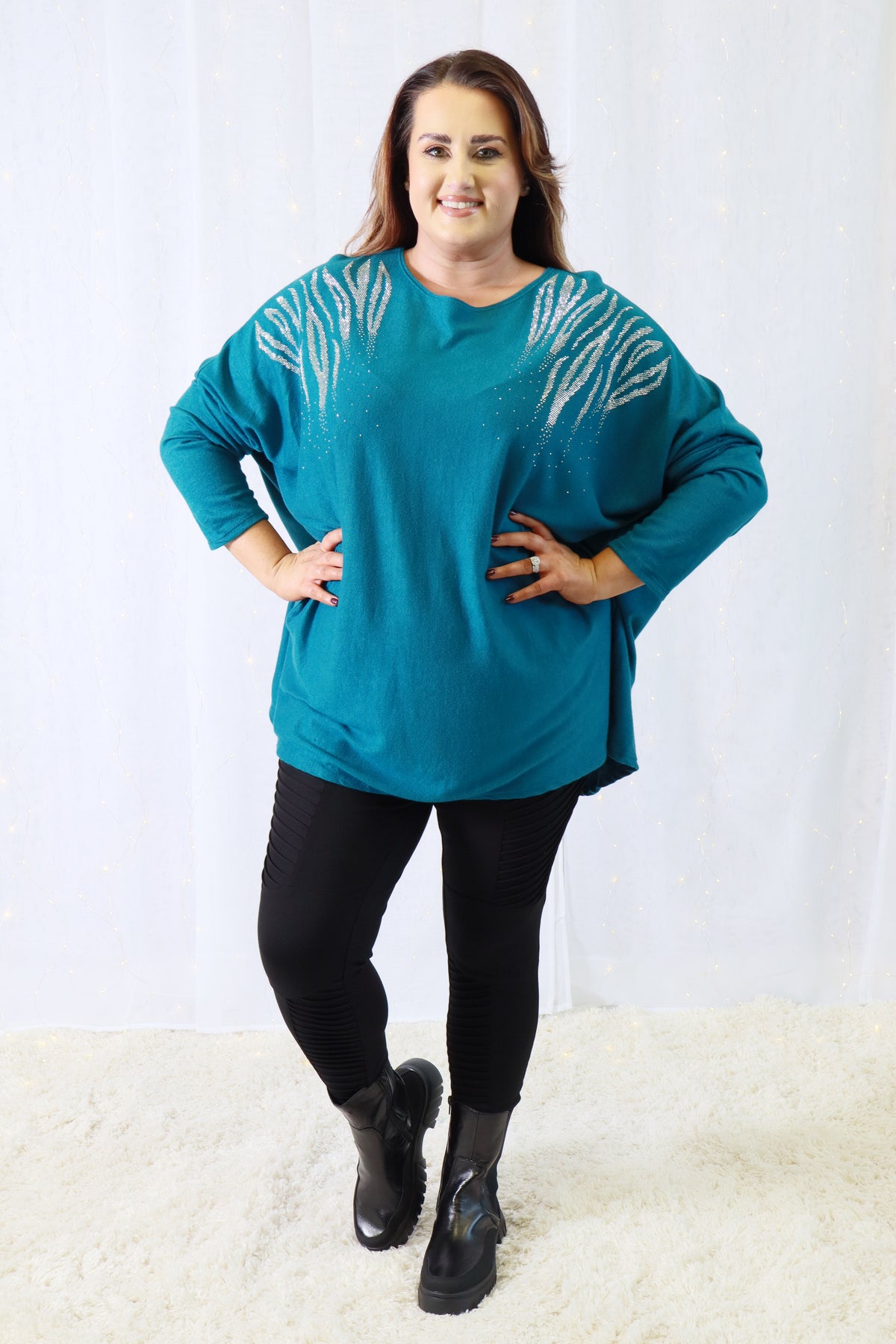 Teagan Sparkle Knit Jumper in Teal