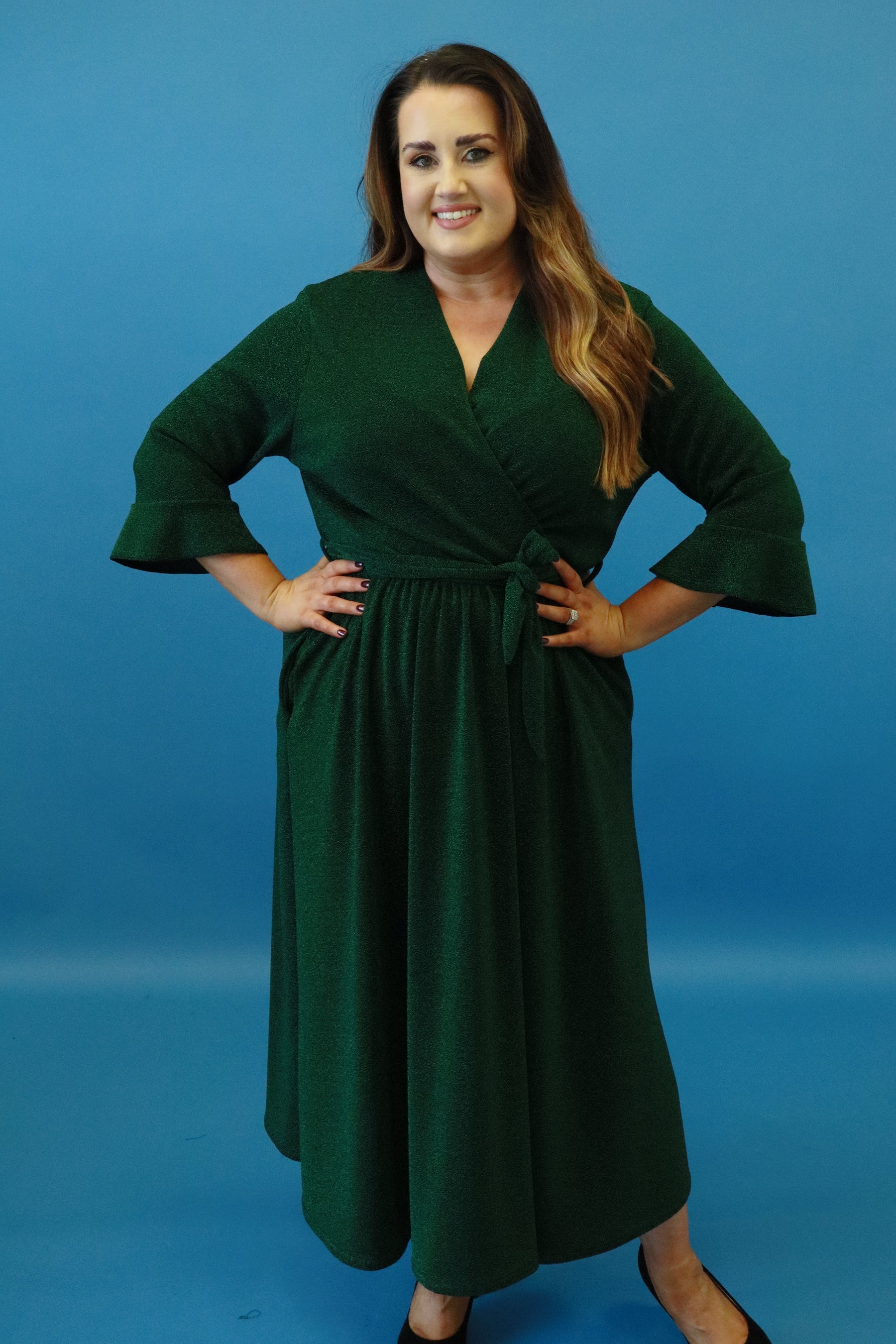 Dani Sparkle Faux Wrap Dress in Green