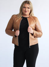 Magna Leather Look Jacket in Camel