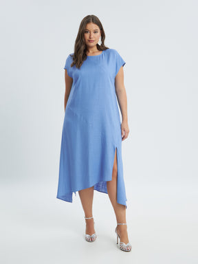 Mat Blue Slit Dress