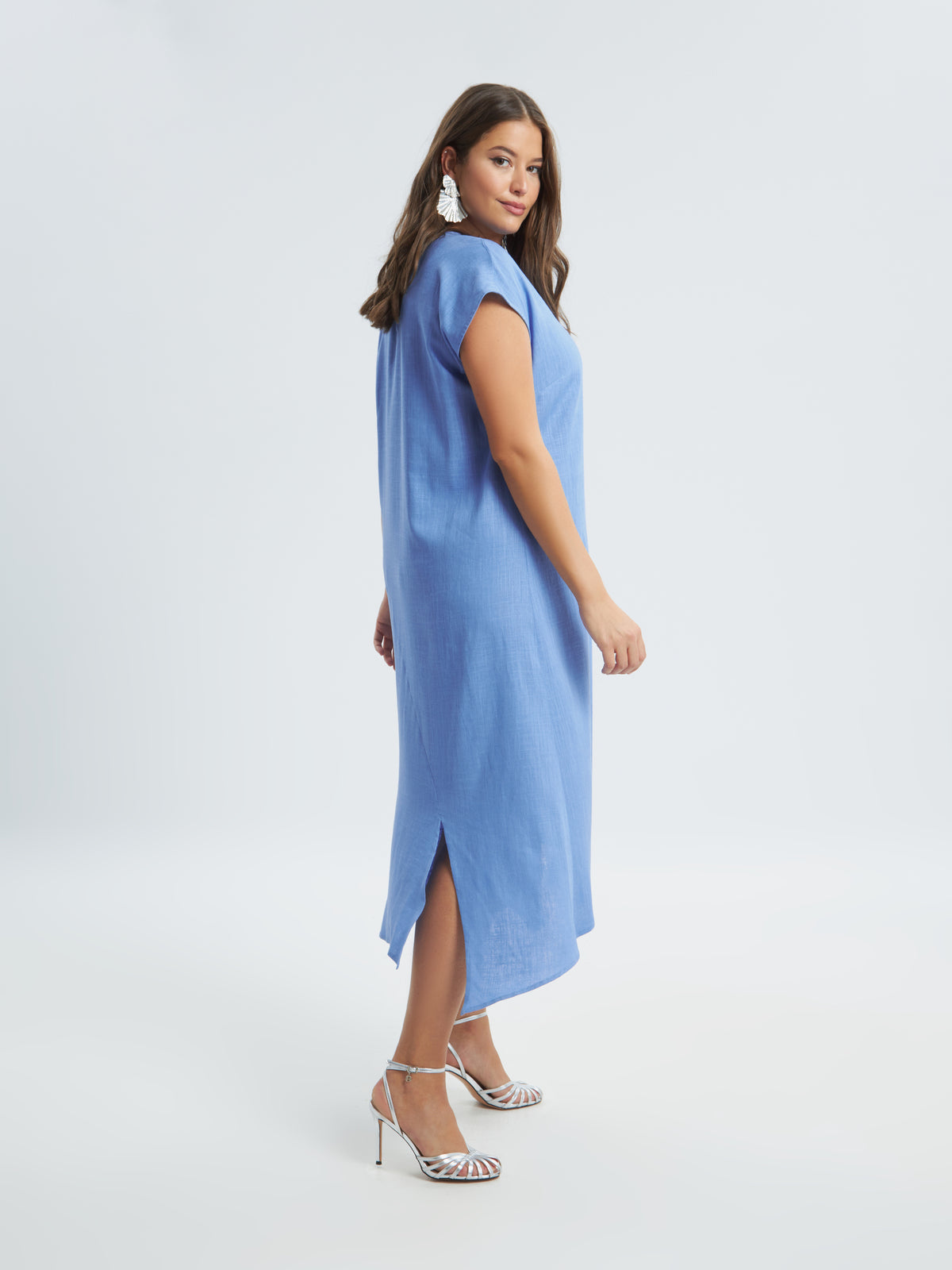 Mat Blue Slit Dress