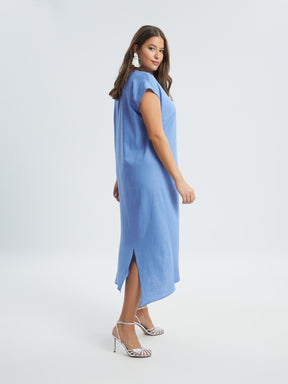 Mat Blue Slit Dress