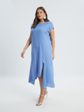 Mat Blue Slit Dress