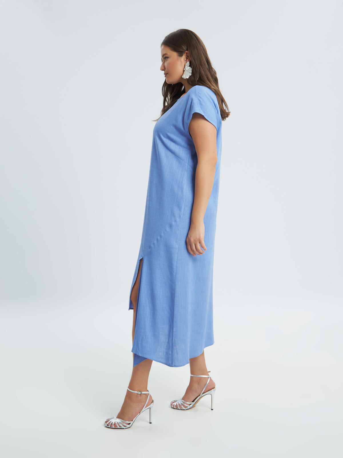 Mat Blue Slit Dress