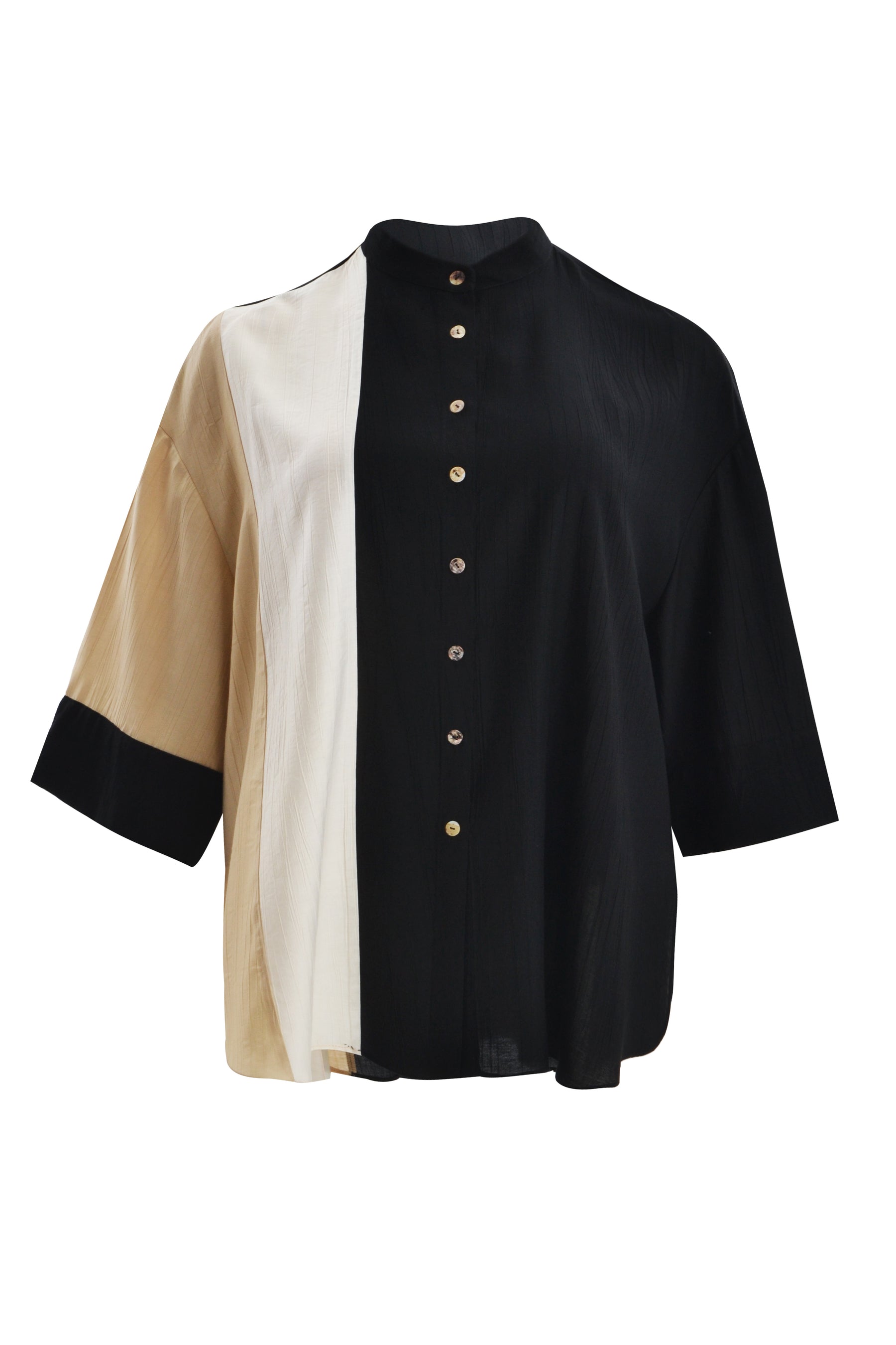 Mat Shirt Black With Beige Stripes