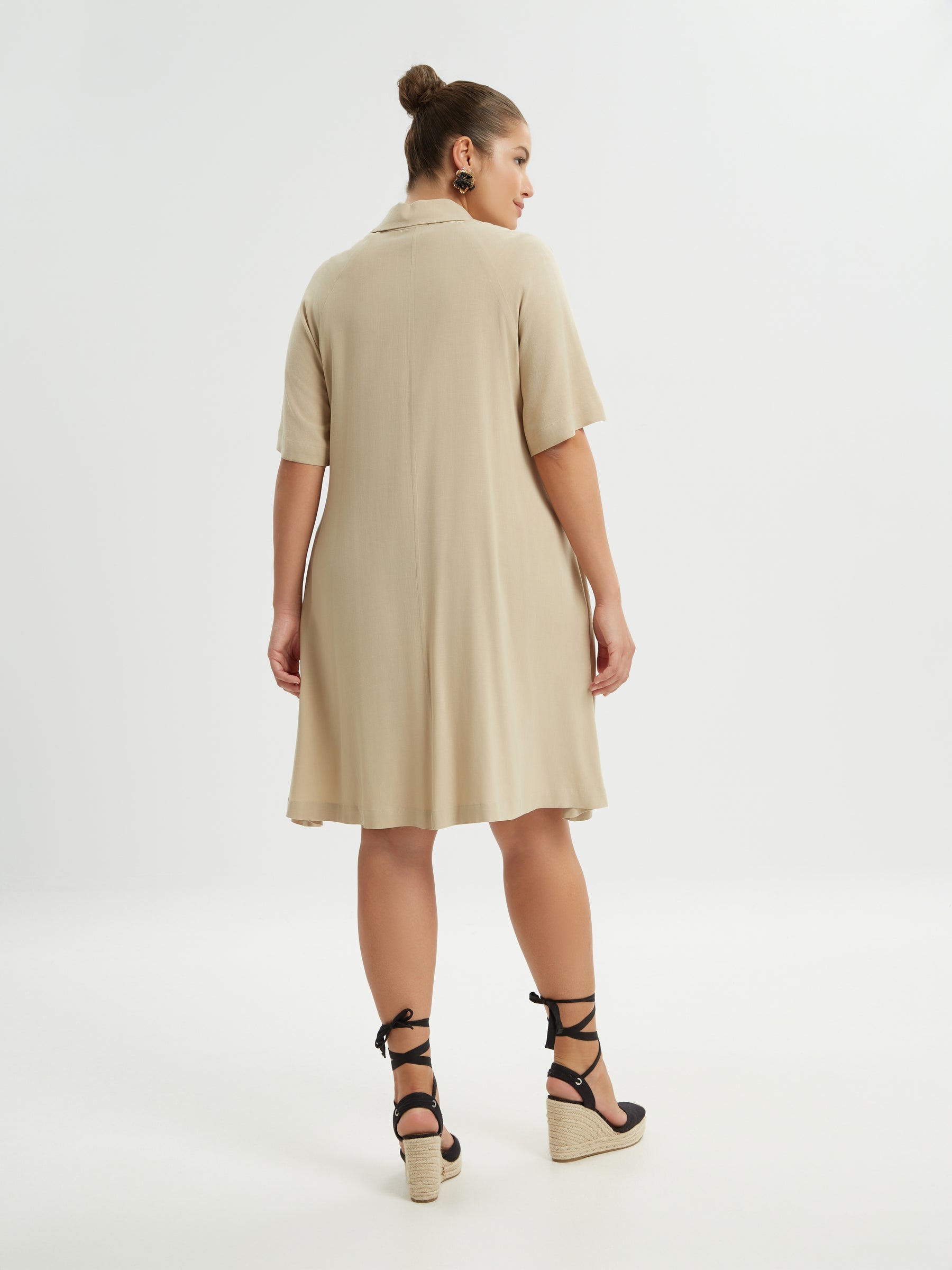 Mat Shirt Dress in Beige