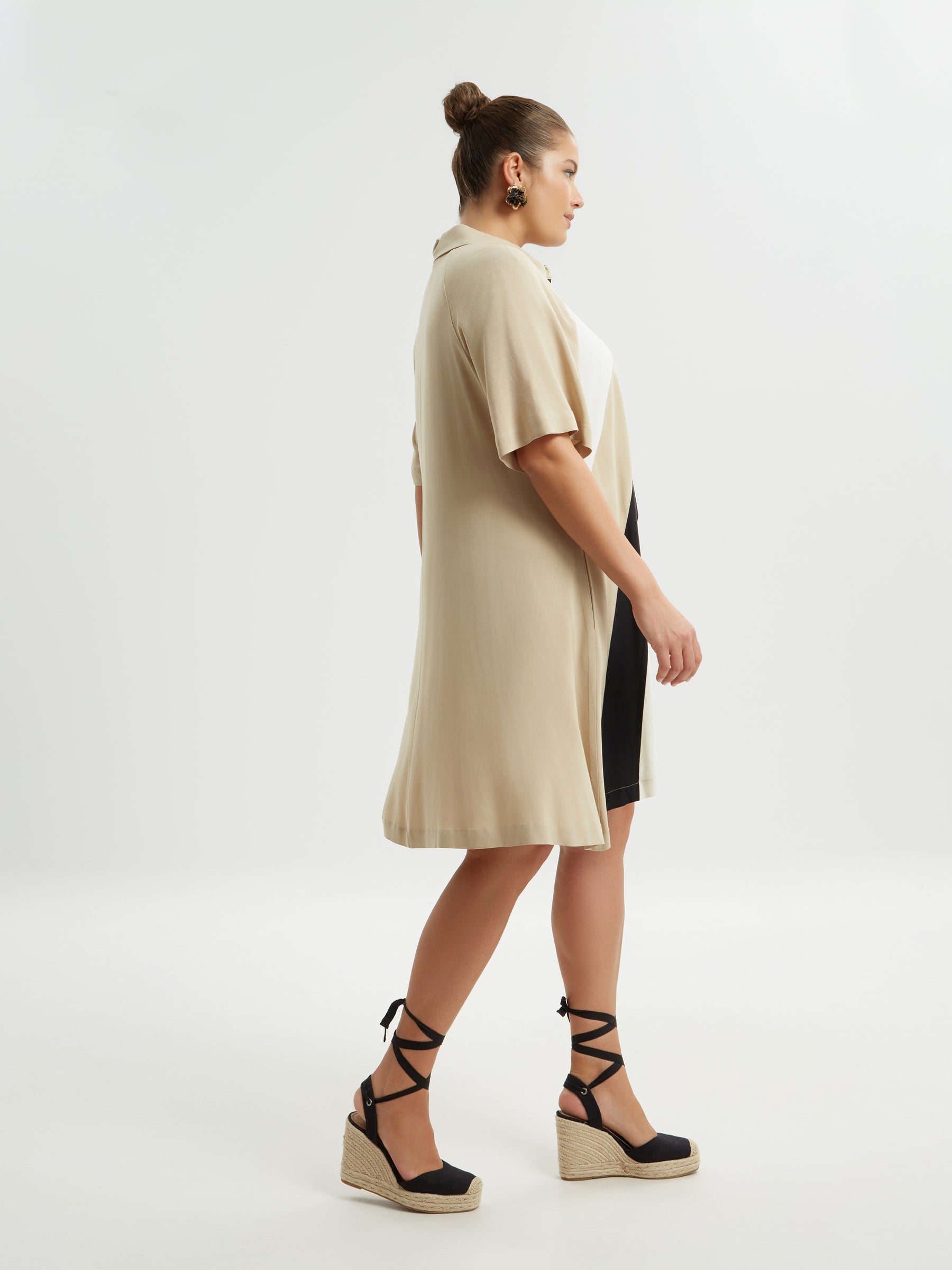 Mat Shirt Dress in Beige