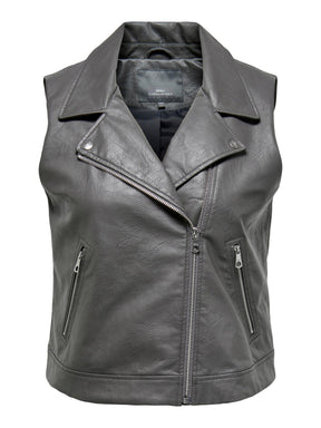 Only Carmakoma Vera Sleeveless Faux Leather Jacket in Grey