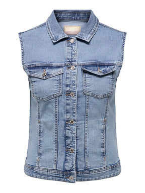 Only Carmakoma Sleeveless Denim Jacket in Pale Blue