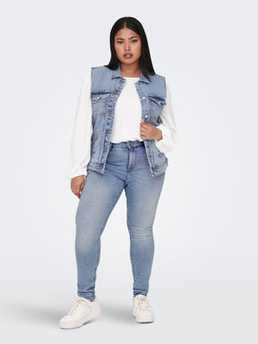 Only Carmakoma Sleeveless Denim Jacket in Pale Blue