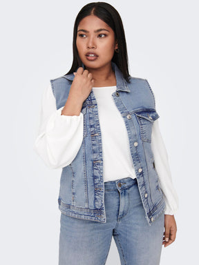 Only Carmakoma Sleeveless Denim Jacket in Pale Blue